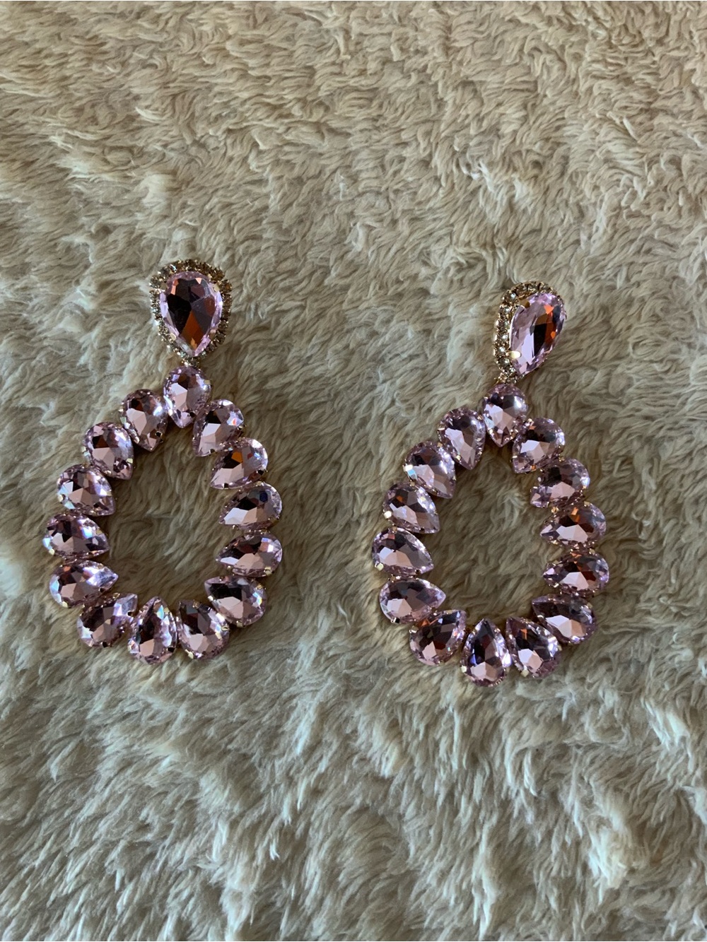 Pink Crystal Teardrop Statement Earrings - Women Jewelry